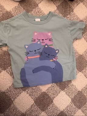 Hanna Andersson Mint Tee with Purple & Pink Cat Trio